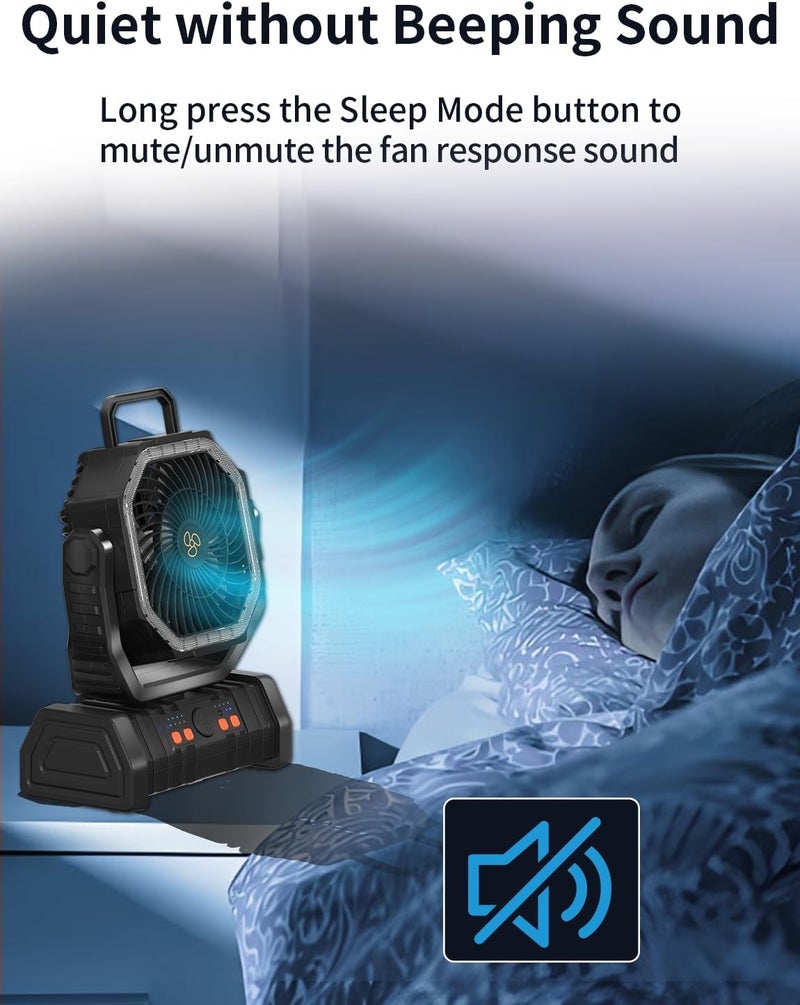 EEIFO Battery Operated Fan Portable Battery Powered Outdoor Camping Tent Fan with LED Lantern Light 20000mAh Rechargeable, Oscillating, 360° Rotating Hanging Hook, Cordless USB Desk Fan(Black) - Image 2